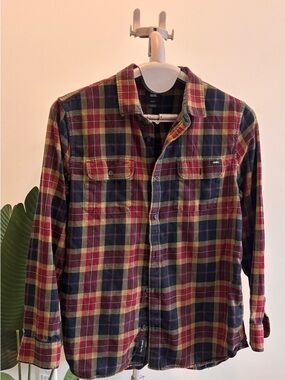 Vans Men's Burgundy, Navy & Olive Plaid Button-Down Shirt
